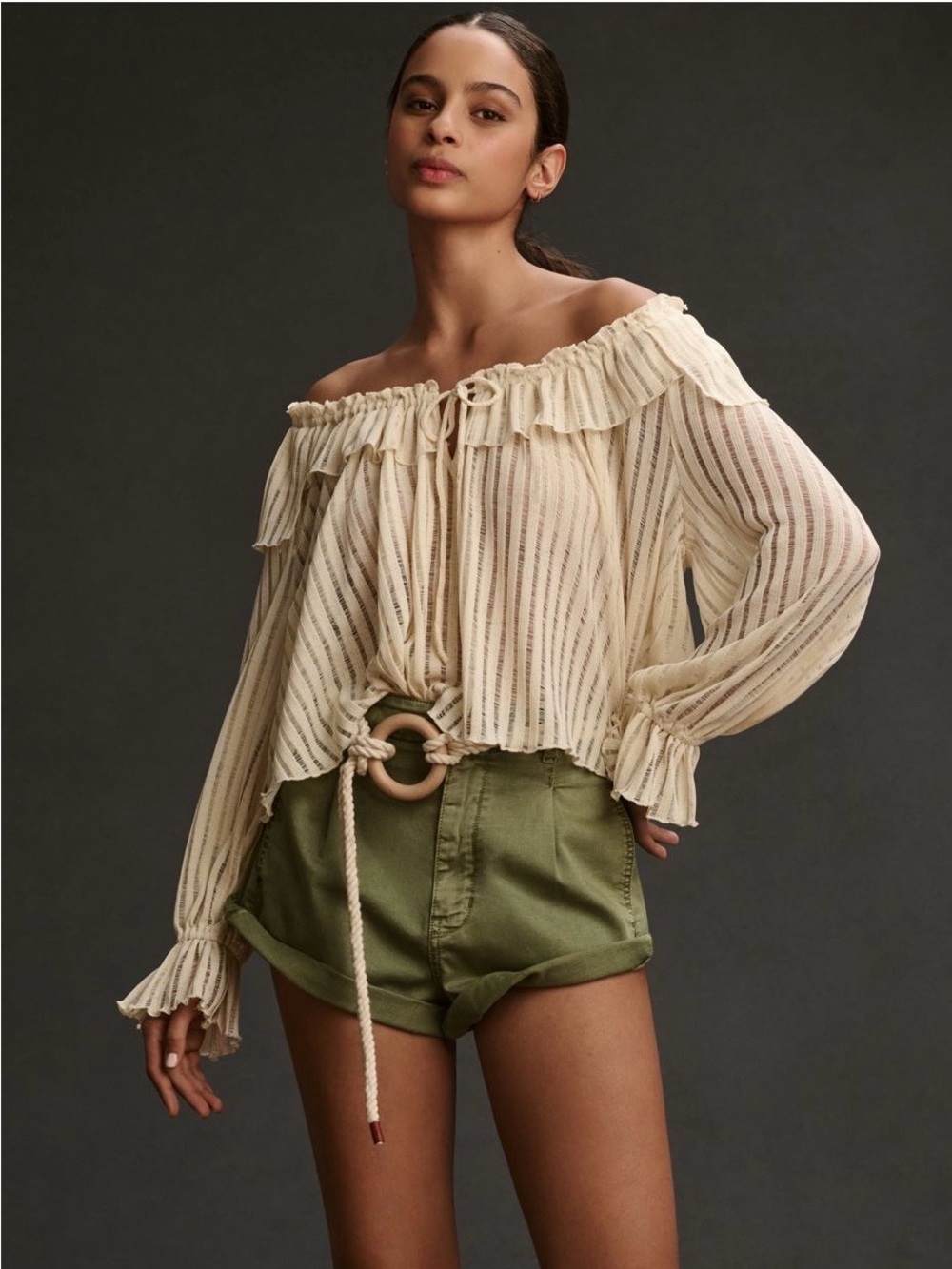 Anthropologie Cream Ruffle Peasant Blouse - Picture 2 of 5